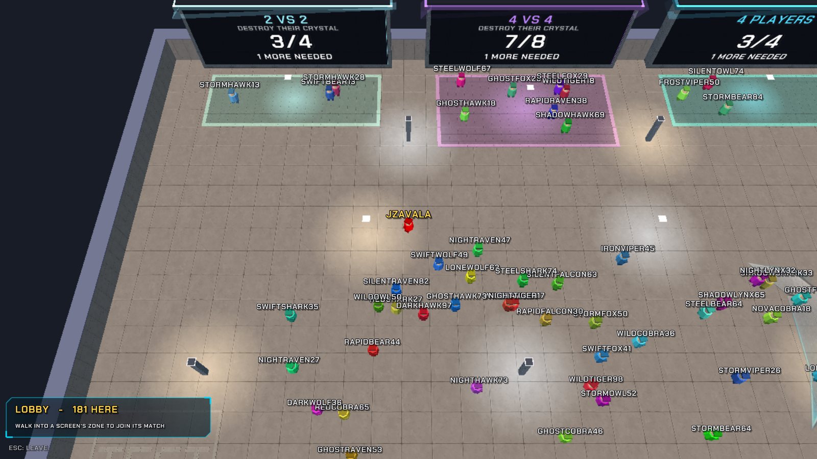 Lobby: team zones filling up